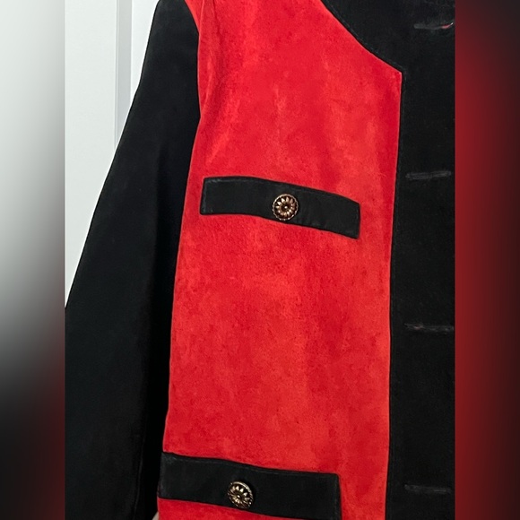 vintage genuine suede classic boxy cut red black jacket - Picture 4 of 6